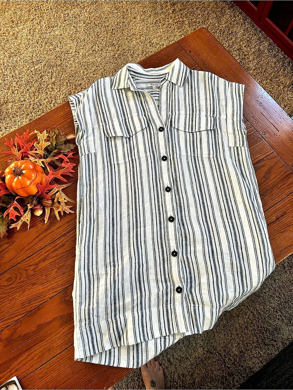 Madewell Utility Short-Sleeve Mini Shirtdress in 100% Linen XS